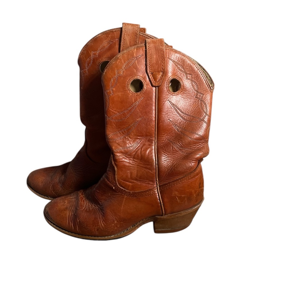 Acme | Vintage Men’s Youth Cognac Brown  Leather Western Cowboy Boots Size 5 D